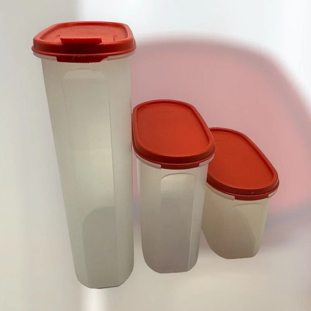 Tupperware Vintage Modular Mate Lot of 3 Containers with Red Lids Collectible